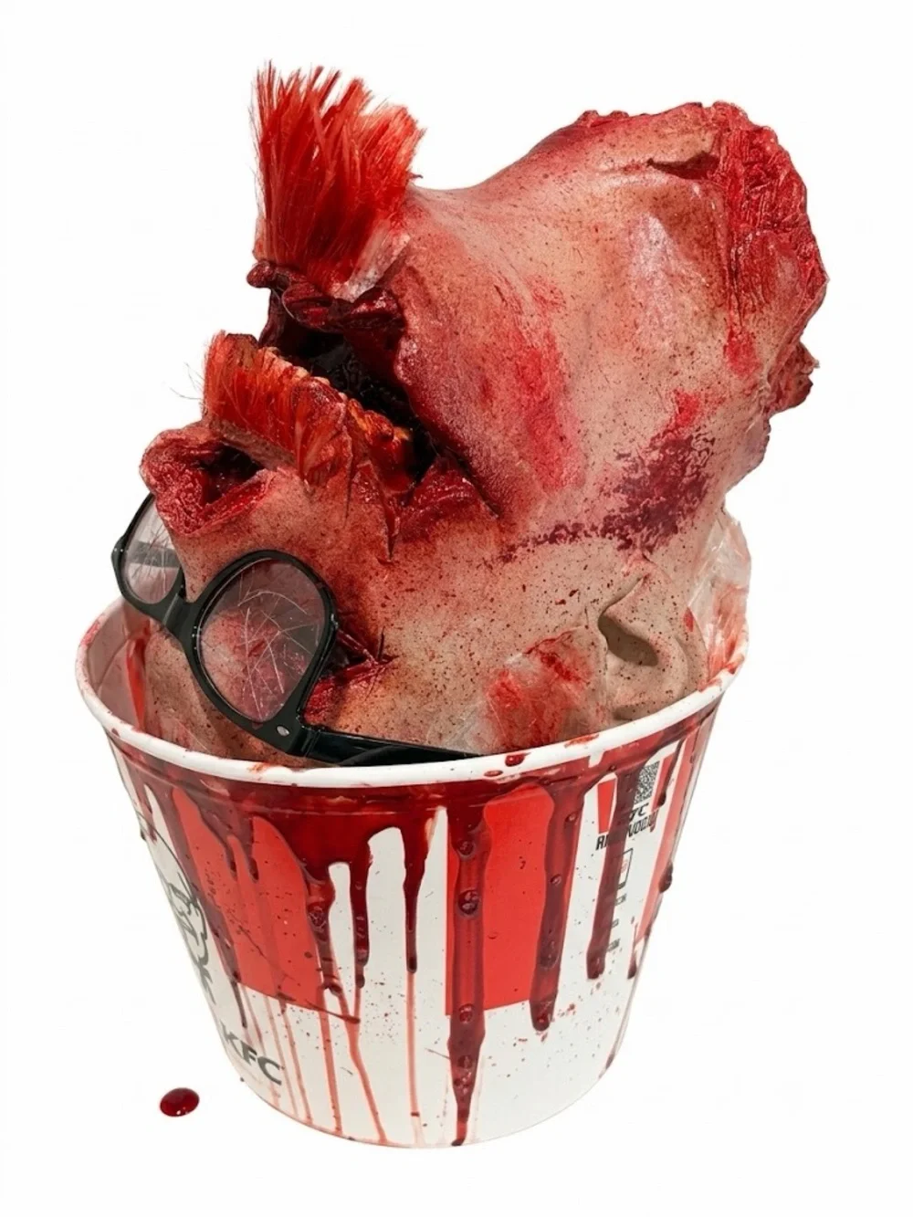 Red Horror Party Prop Bucket and Zombie Head - Horror Props - Cosplay -Halloween